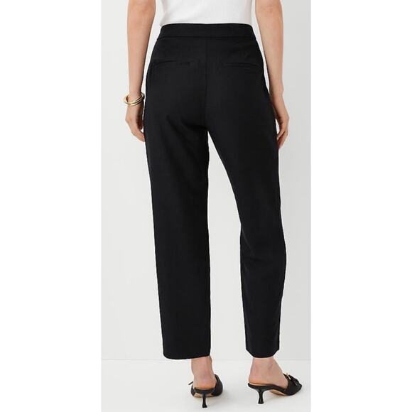 Ann Taylor The Petite Belted Ankle Linen Blend Black Pants, Size 4P - Picture 2 of 15